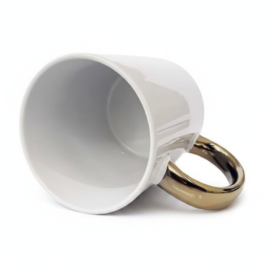 Caneca de Cerâmica Premium Branca 325ml com Alça Dourada para Sublimação