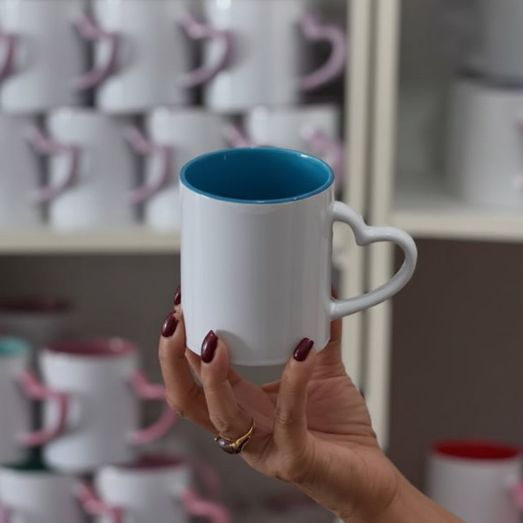 325ml Ceramic Mug with Blue Heart Handle for Sublimation
