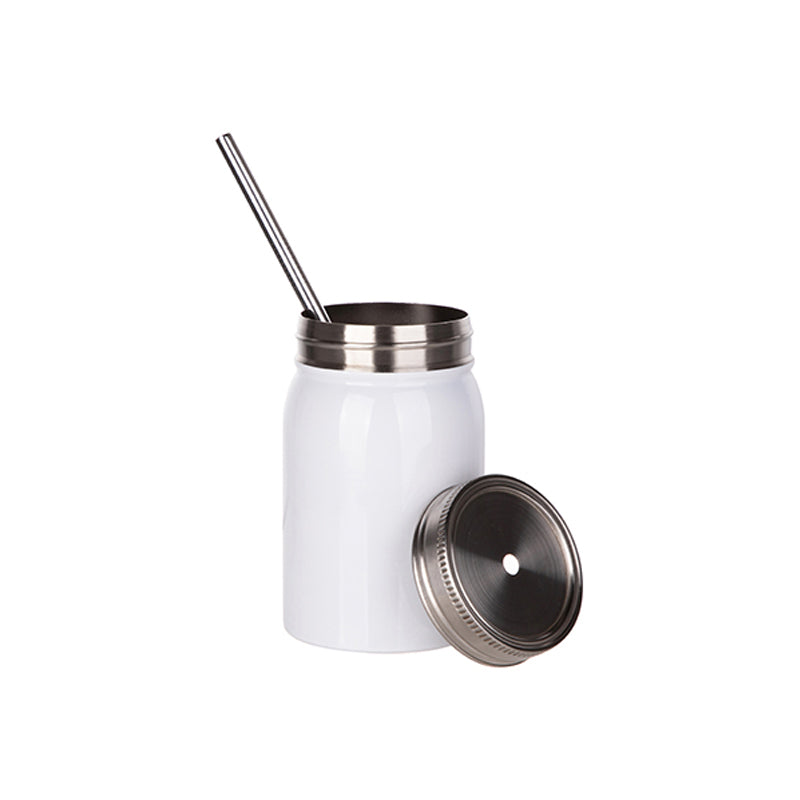 Jarra de Inox Branca 500ml com Tampa e Canudo para Sublimação