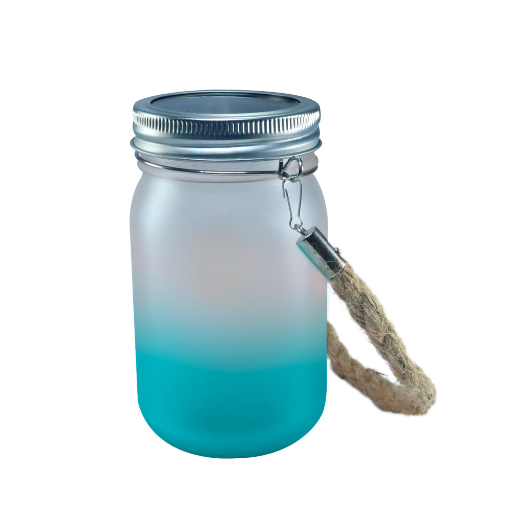 Jarra de Vidro 450ml Verde Turquesa Degradê com Corda para Sublimação