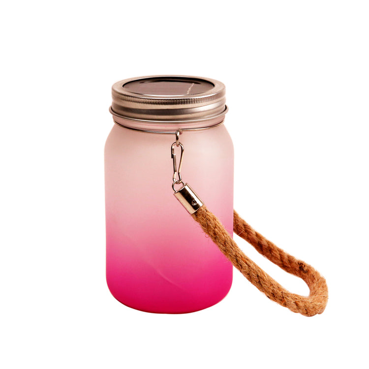Jarra de Vidro 450ml Degradê Rosa com Corda para Sublimação