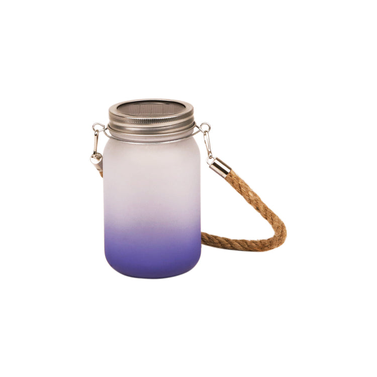 Jarra de Vidro 450ml Degradê Roxo com Corda Natural para Sublimação