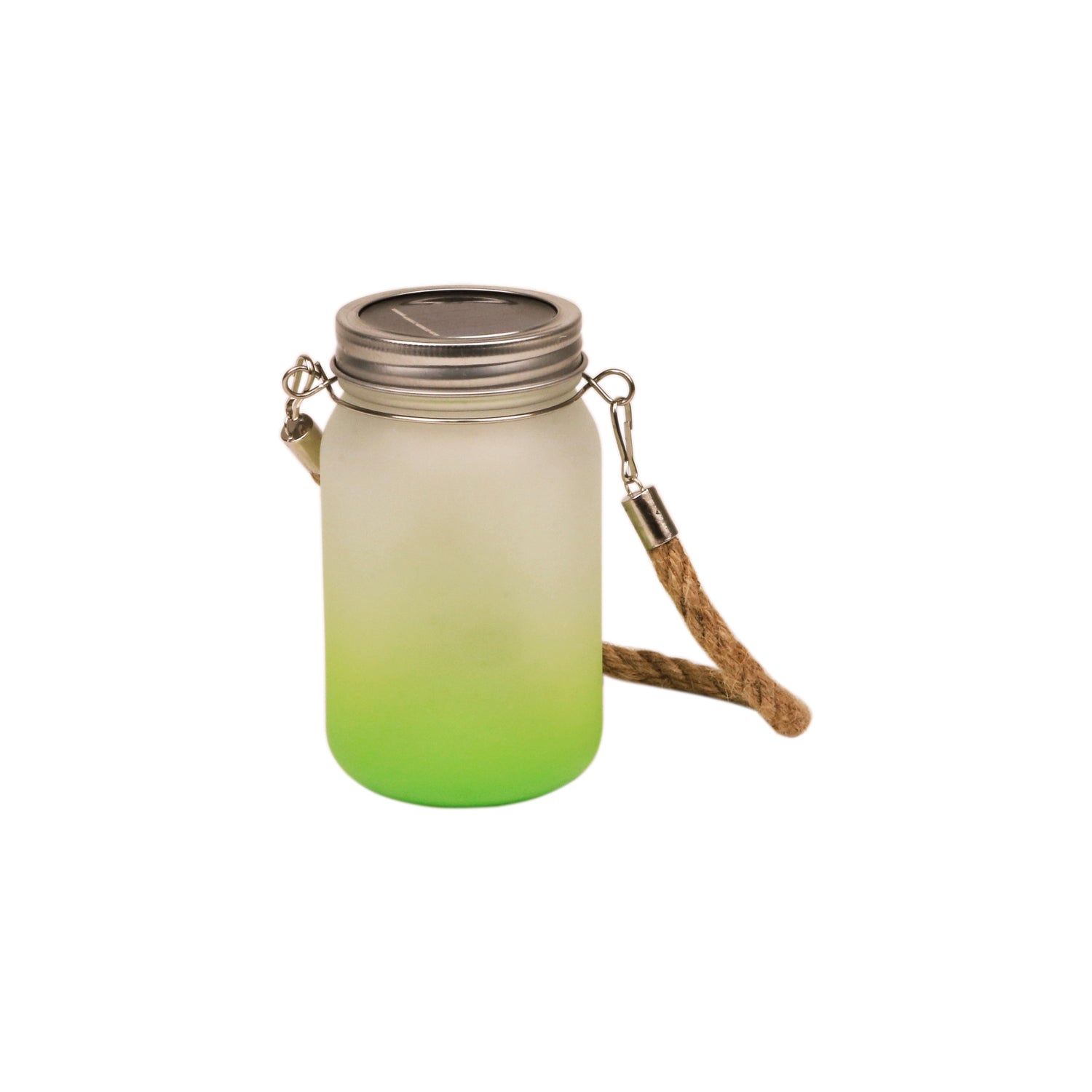 Jarra de Vidro 450ml Degradê Verde Clara com Corda Natural para Sublimação