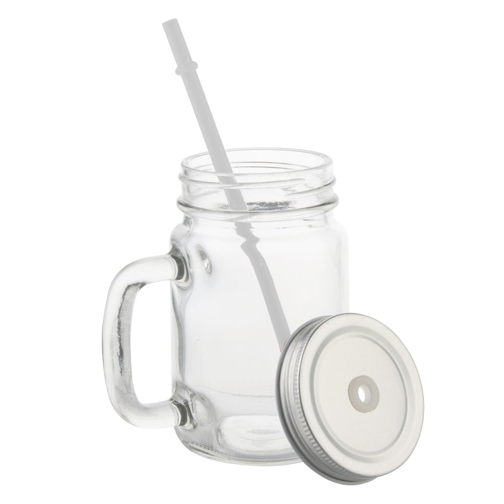 Jarra de Vidro Cristal 475ml Transparente com Tampa e Canudo para Sublimação