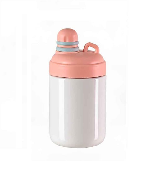 Garrafa térmica Kawaii LiVE 500ml branca com tampa de silicone rosa para sublimação