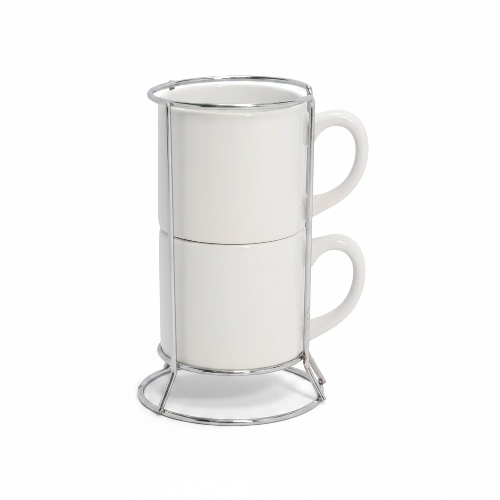 SUPORTE LONDON METAL P/ 2 XÍCARAS CERÂMICA 200ML PRATA