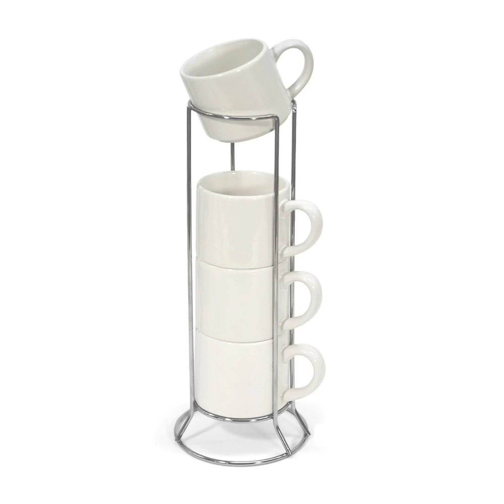 SUPORTE LONDON METAL P/ 4 XÍCARAS CERÂMICA 120ML PRATA
