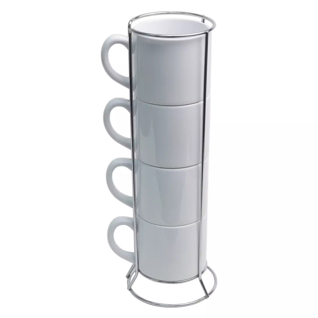 SUPORTE LONDON METAL P/ 4 XÍCARAS CERÂMICA 120ML PRATA