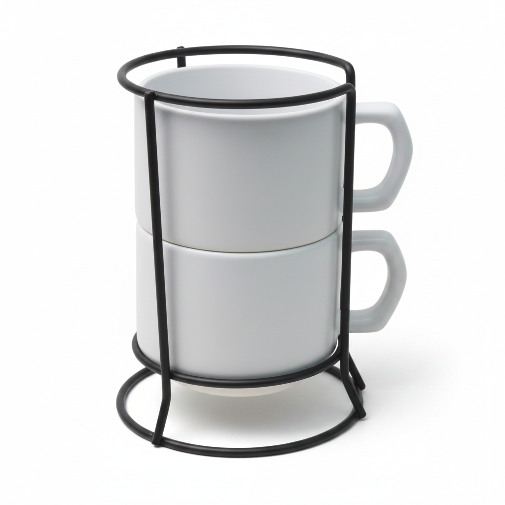 SUPORTE SUNRISE METAL P/ 2 XÍCARAS CERÂMICA 150ML PRETO