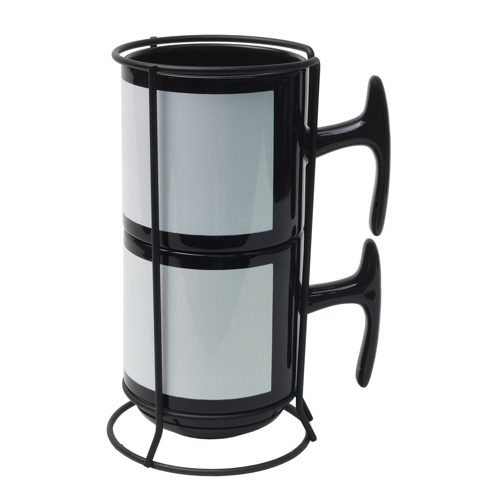 Conjunto Torre de Xícaras Majestic 2 Peças Cerâmica 325ml Preto com Suporte