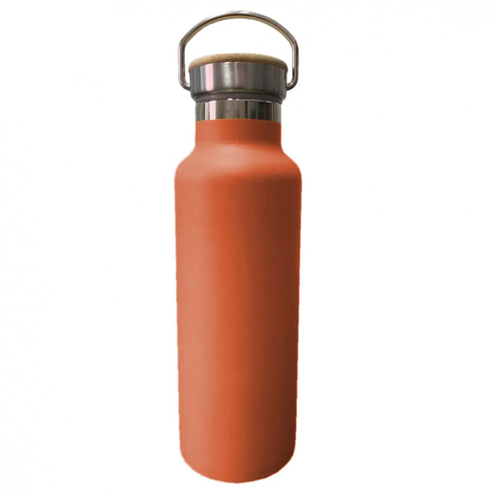 Garrafa Térmica Inox 500ml Laranja com Tampa de Bambu para Sublimação