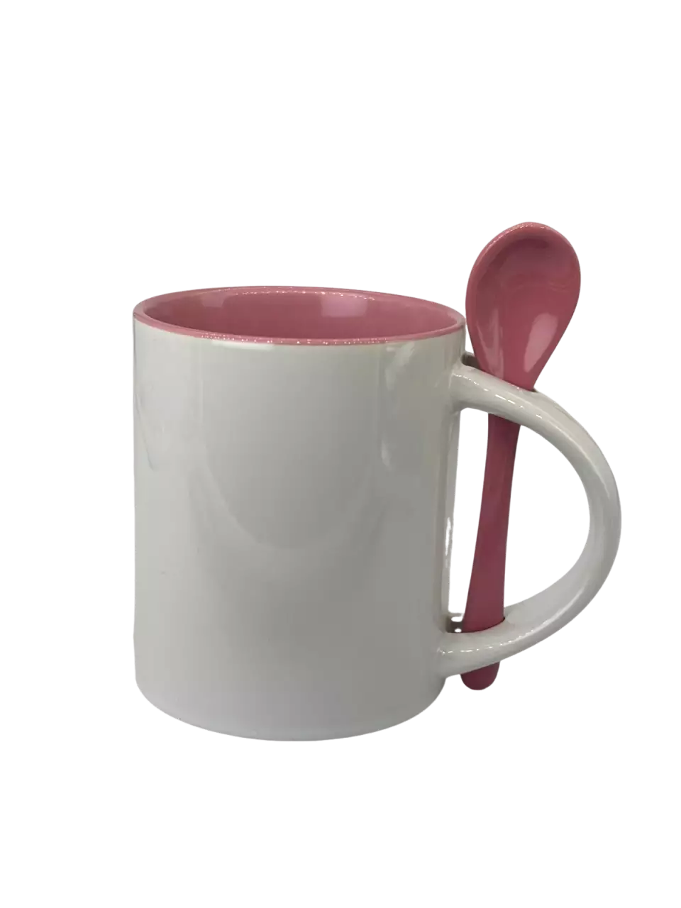 Caneca de Cerâmica 325ml com Colher e Interior Rosa para Sublimação
