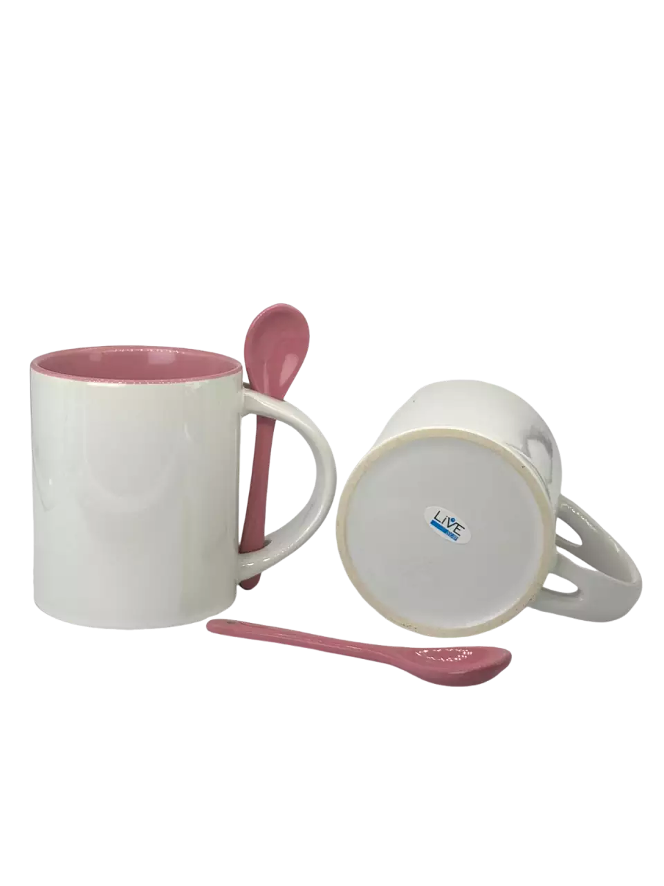 Caneca de Cerâmica 325ml com Colher e Interior Rosa para Sublimação