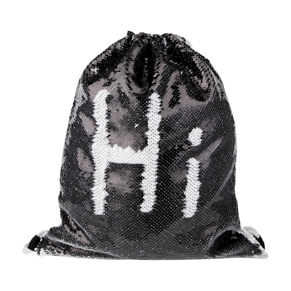 Mochila Saco 35x45cm Preto e Branco com Lantejoulas para Sublimação