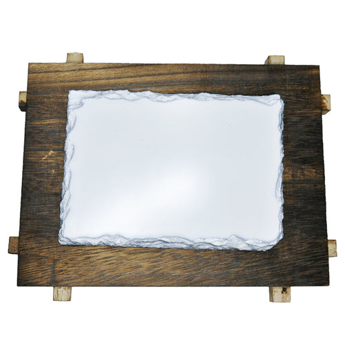 Painel Retangular de Pedra 28x30cm com Moldura de Madeira para Sublimação