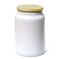 Pote de Cerâmica Branco com Tampa de Bambu Ecológica para Sublimação