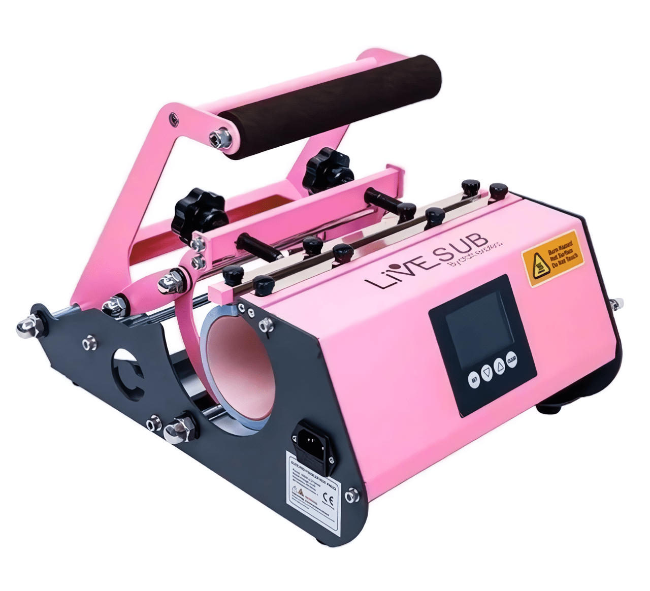 Prensa Cilíndrica Rosa Elite Plus para Sublimação de Canecas com Controle Ajustável