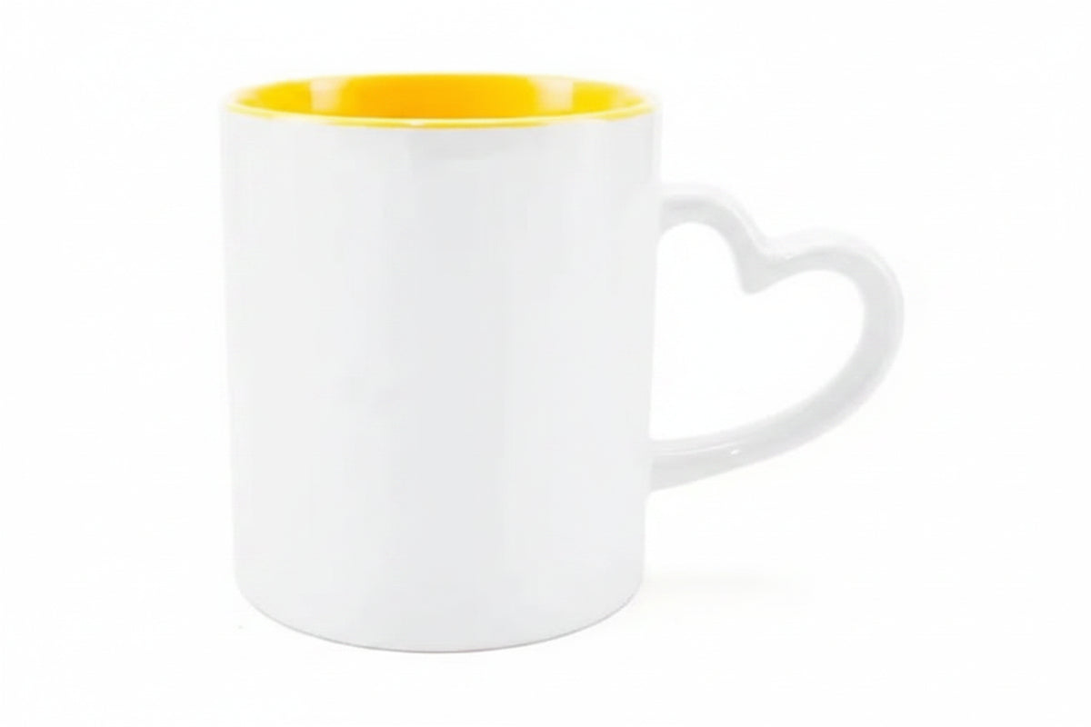 Caneca de Cerâmica 325ml com Alça Coração Amarela para Sublimação