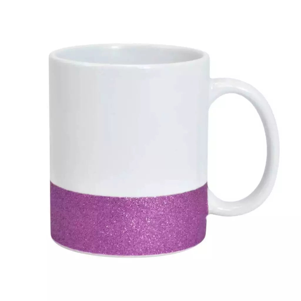 Caneca de Cerâmica Branca 325ml com Base Glitter Roxo para Sublimação