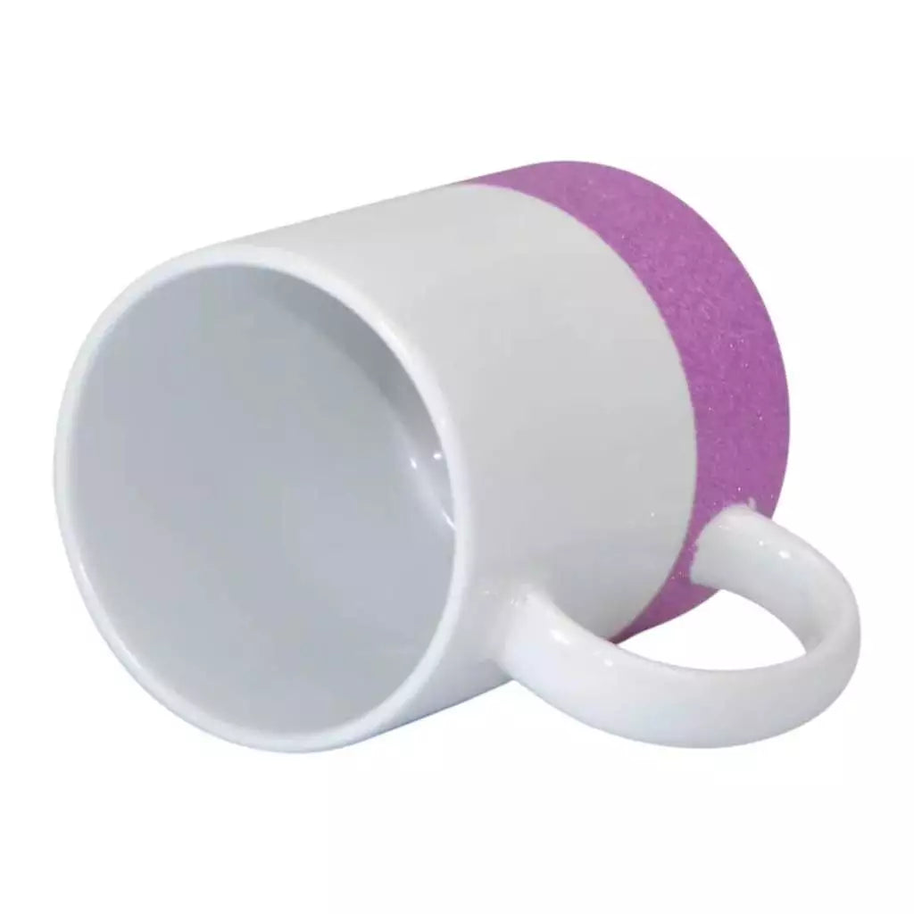 Caneca de Cerâmica Branca 325ml com Base Glitter Roxo para Sublimação