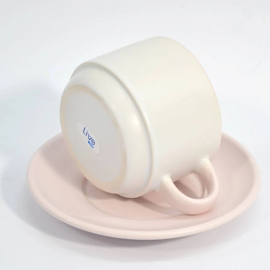 Xícara de Cerâmica Petit Fosca com Alça, Interior e Pires Rosa - 90ml