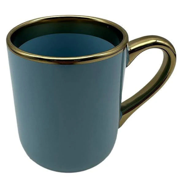 Caneca de Cerâmica Azul Imperial com Interior e Alça Dourada 325ml para Personalização