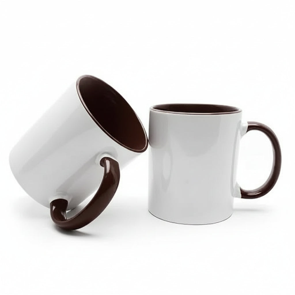 325ml White Ceramic Mug with Brown Handle and Base for Sublimation LiVE