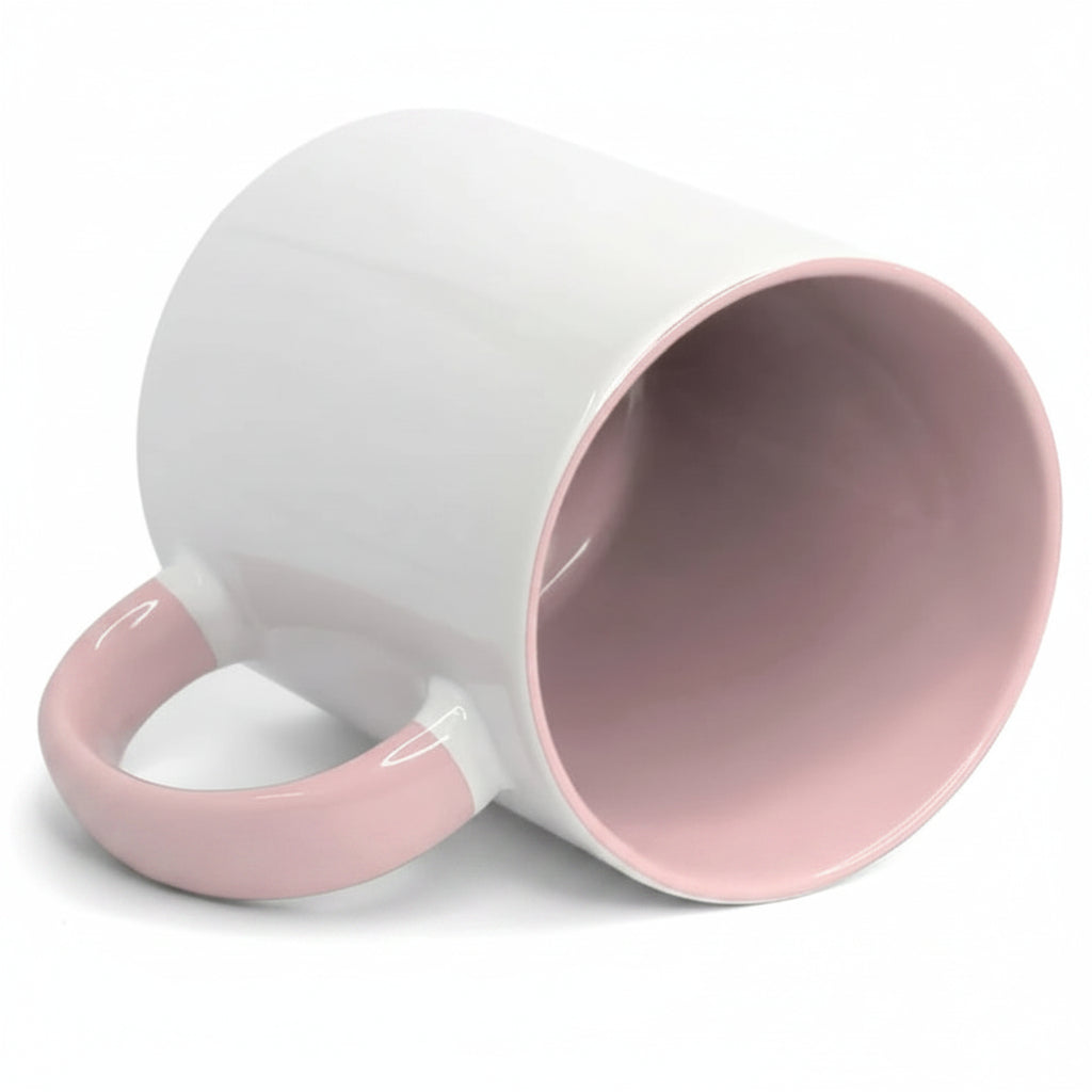 Caneca de Cerâmica Branca 325ml com Interior e Alça Rosa para Sublimação