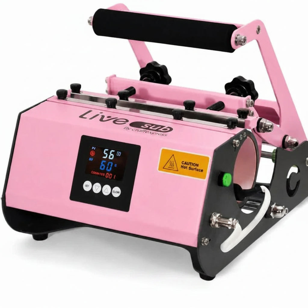 Pink Elite Plus Cylindrical Mug Sublimation Heat Press with Adjustable Control