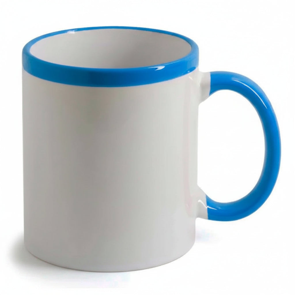 Caneca de Cerâmica 325ml Branca com Alça e Faixa Azul para Sublimação LiVE