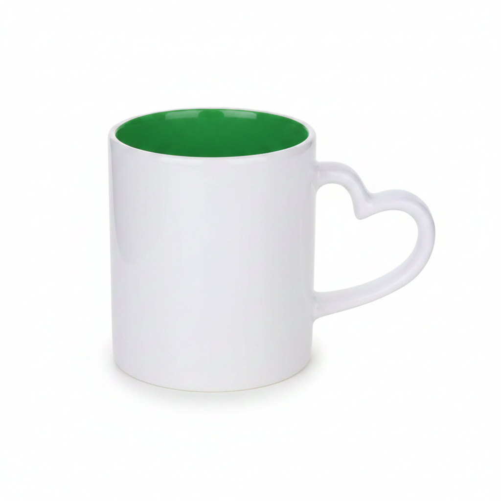 Caneca de Cerâmica 325ml com Alça Coração Verde para Sublimação LiVE