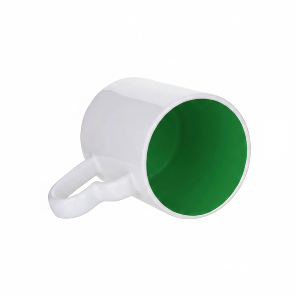 Caneca de Cerâmica 325ml com Alça Coração Verde para Sublimação LiVE