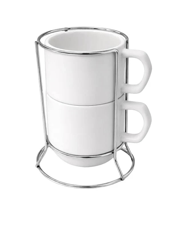 SUPORTE SUNRISE METAL P/ 2 XÍCARAS CERÂMICA 150ML PRATA
