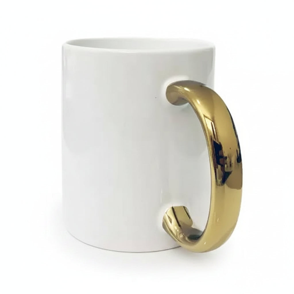 Caneca de Cerâmica Premium Branca 325ml com Alça Dourada para Sublimação