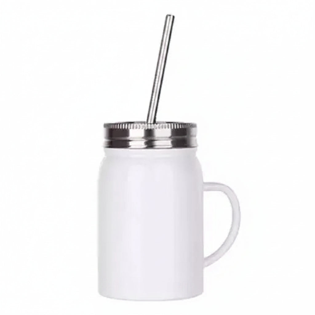Jarra de Inox Branca 500ml com Tampa e Canudo para Sublimação
