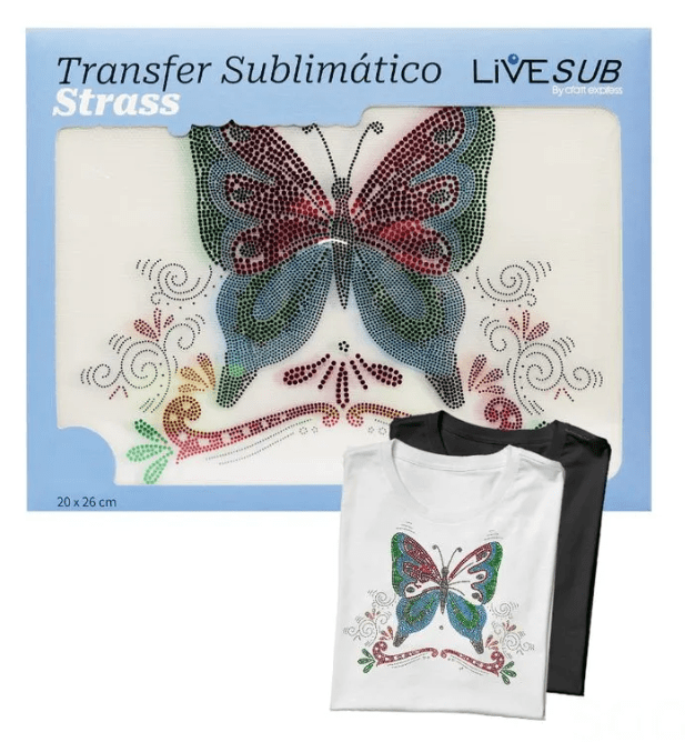 Transfer Strass Borboleta Grande 20x26cm para Sublimação e Customização