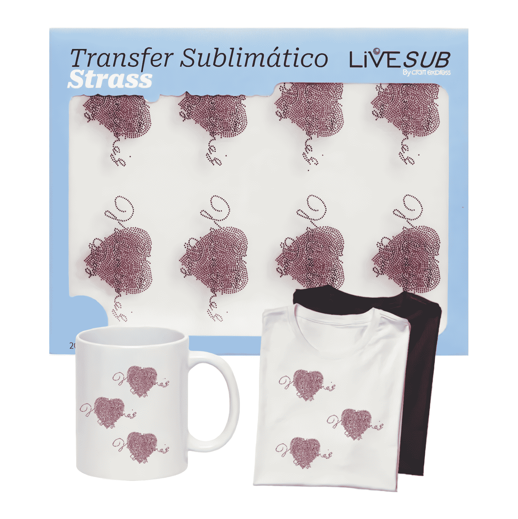 Transfer Strass Namorados Médio 20x26cm com Design Brilhante para Sublimação