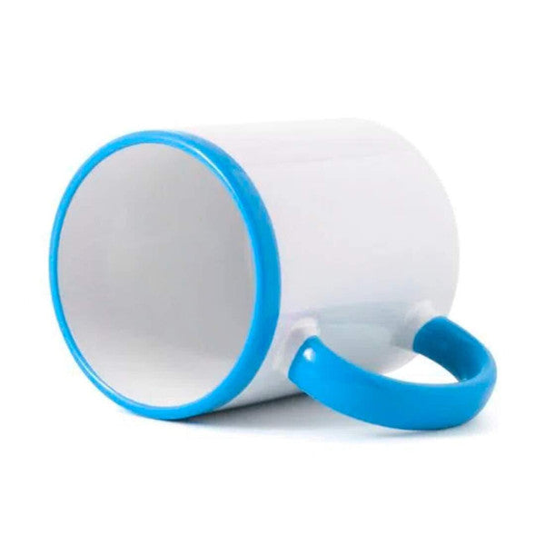 Caneca de Cerâmica Branca 325ml com Faixa Azul Claro para Sublimação