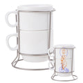 Kit 2 Xícaras de Cerâmica Brancas 150ml com Suporte Metálico para Sublimação