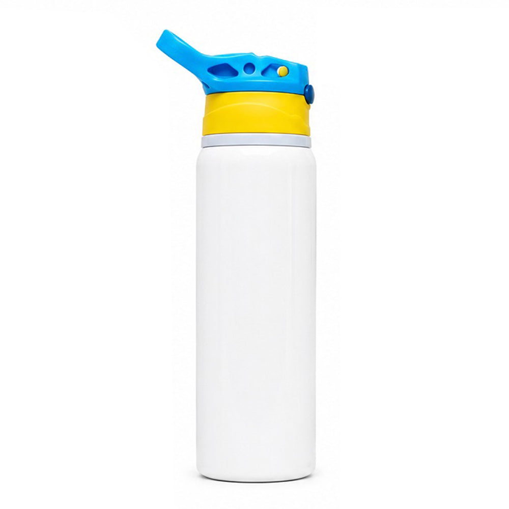 Garrafa Inox Sport Pop 350ml Branca com Tampa Amarela e Azul Claro